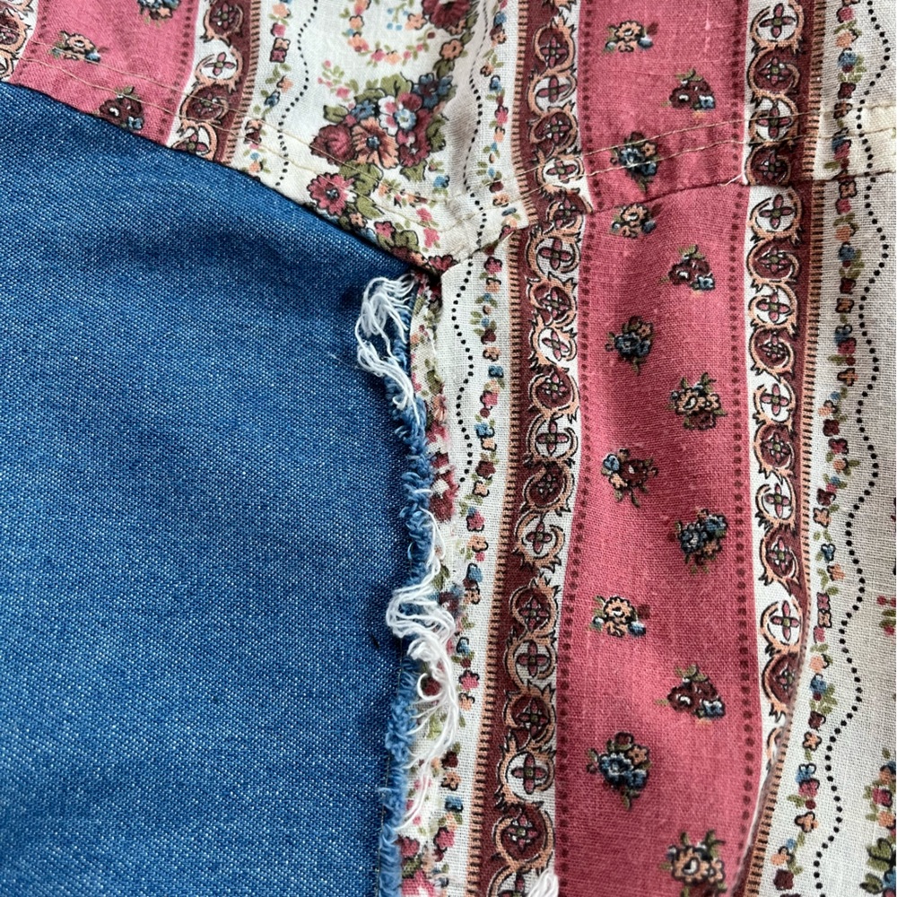 Vintage 1970’s Floral Patchwork Denim Western Shirt - Sz Small - Picture 8 of 14